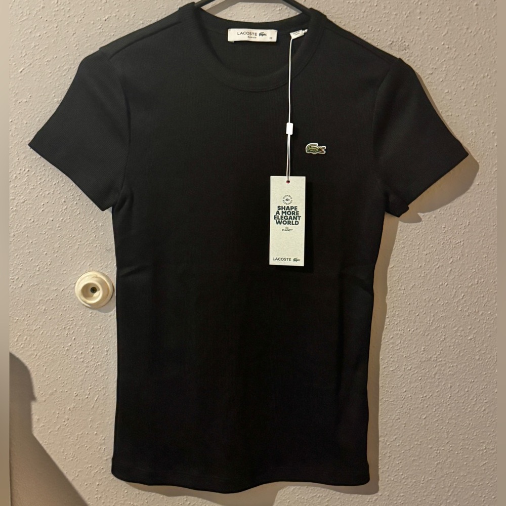 Lacoste Women's Black Ribbed Cotton T-Shirt